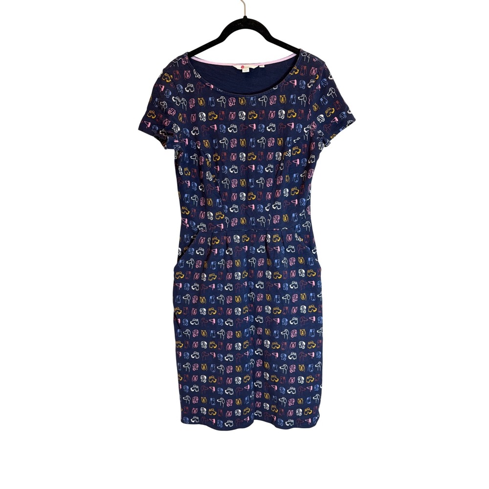 Boden Womens Navy Blue Cotton Jersey Dog Print Short Sleeve Pocket Dress Size 4R